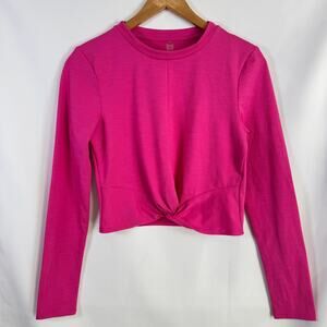 Beyond Yoga Hot Pink Heather Rib Groove Crop Top Front Knot Long Sleeve Medium